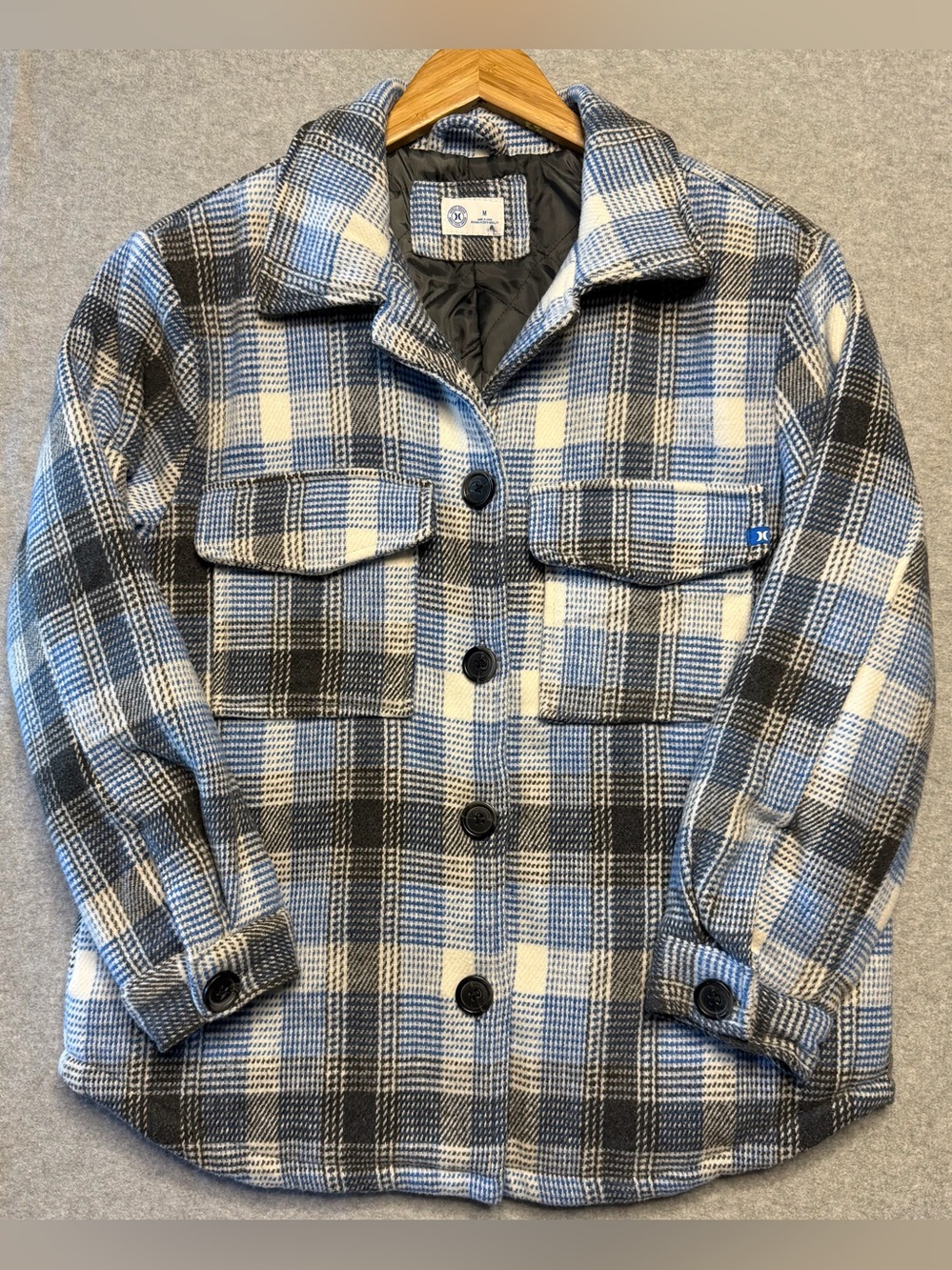 Hurley Women’s Medium Blue Plaid Heavyweight Quilted Lined Shacket Jacket